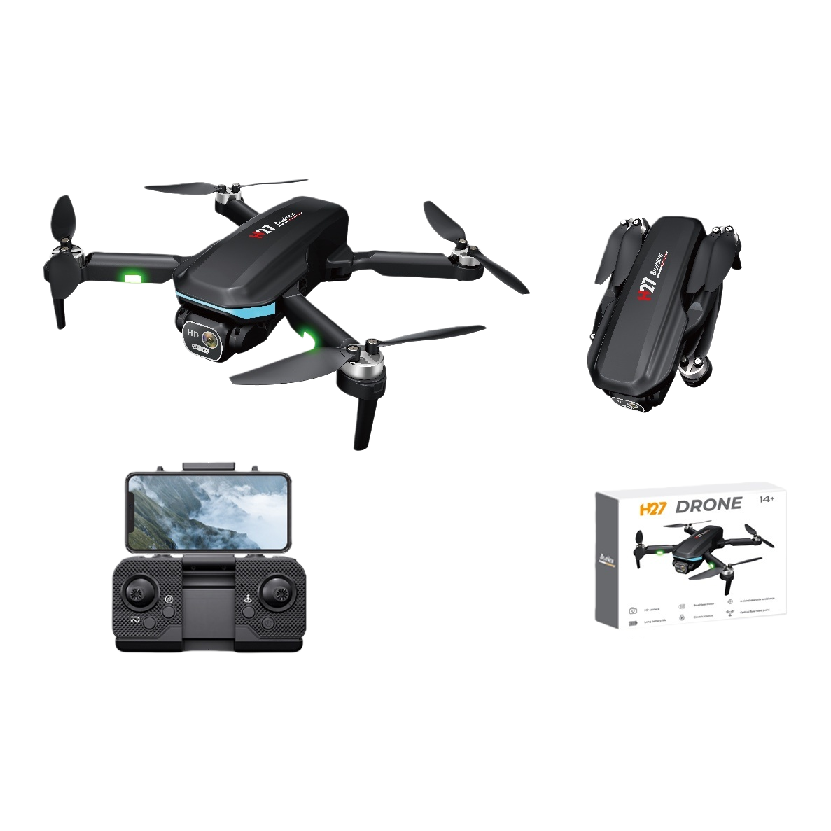 Black drone aerial photography device, 4K high-definition remote control aircraft, portable folding design Item Picture