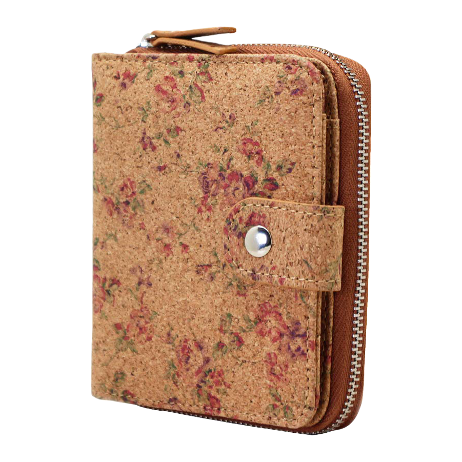 This brown floral cork lady's wallet features a lightweight, retro, simple, fashionable and niche design Item Picture