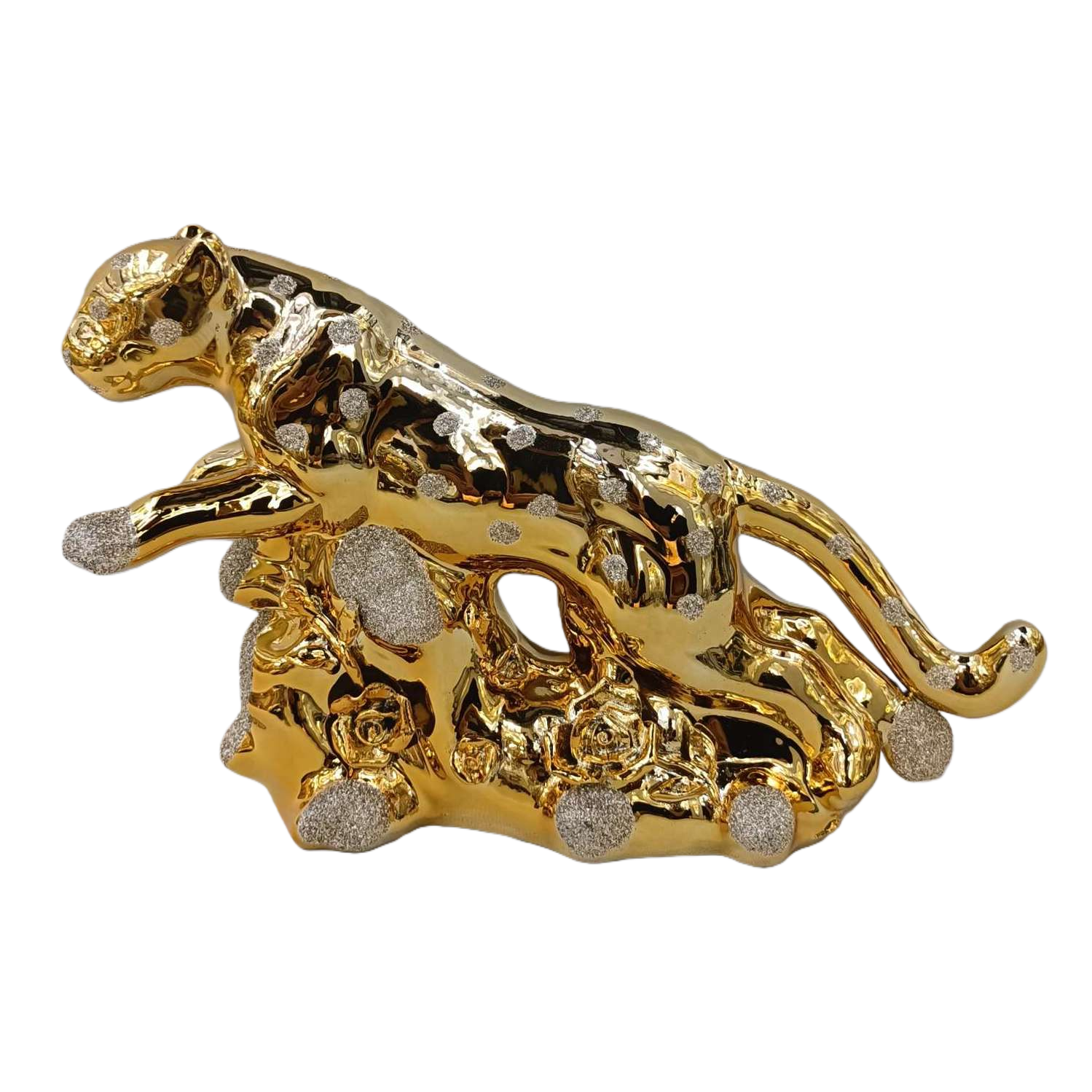 金色豹子雕塑摆件客厅玄关装饰铜制金属艺术雕像 Item Picture