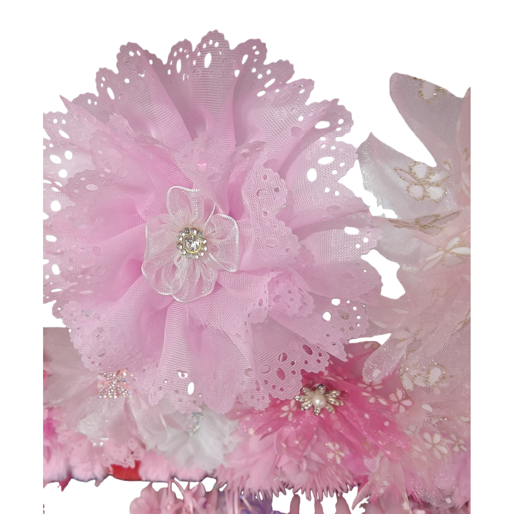 粉色蕾丝花朵装饰品 家居摆件 婚庆布置 手工精致装饰白底实物图
