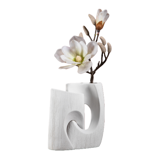 A white abstract vase with magnolia branches for home decoration Item Picture