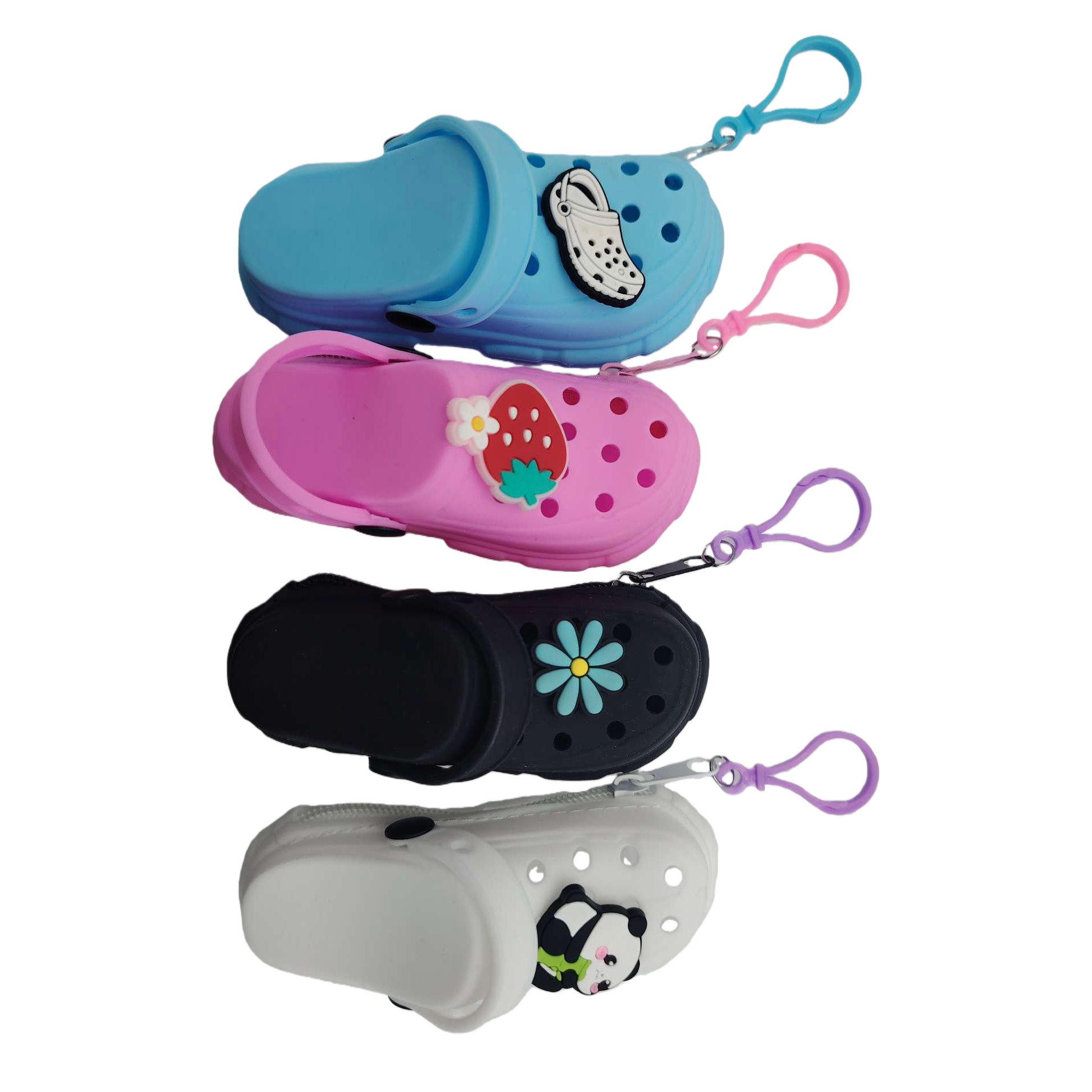 Colorful crops-shaped keychain, blue, pink, black and white cartoon pendant, strawberry, Daisy and panda