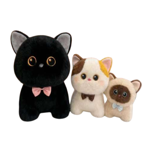 Black cat doll, white and brown Siamese cat plush toy Item Picture