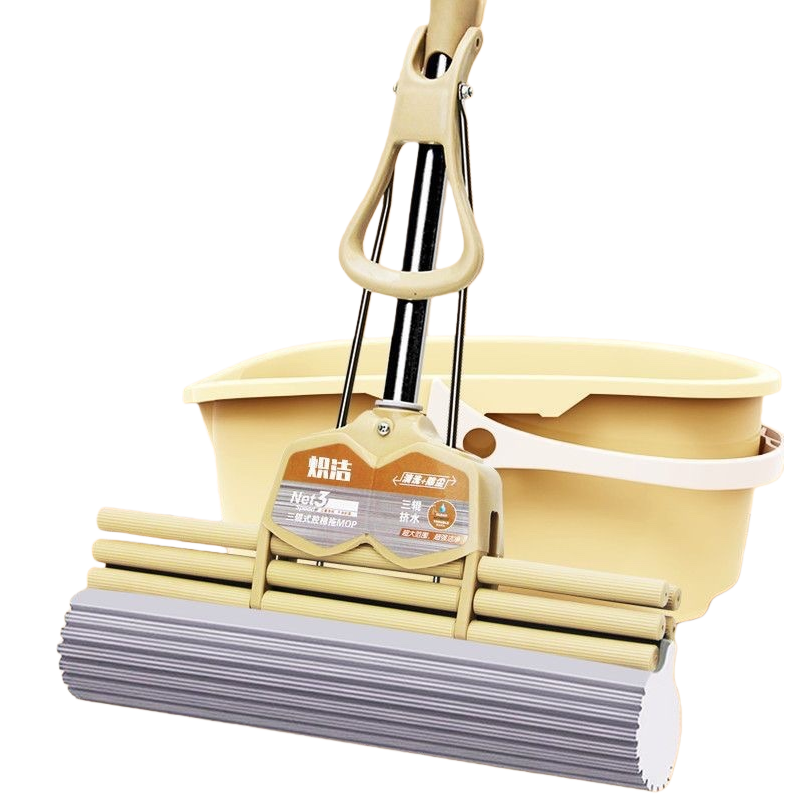 A set of household cleaning mops with beige mops and grey rubber cotton heads Item Picture