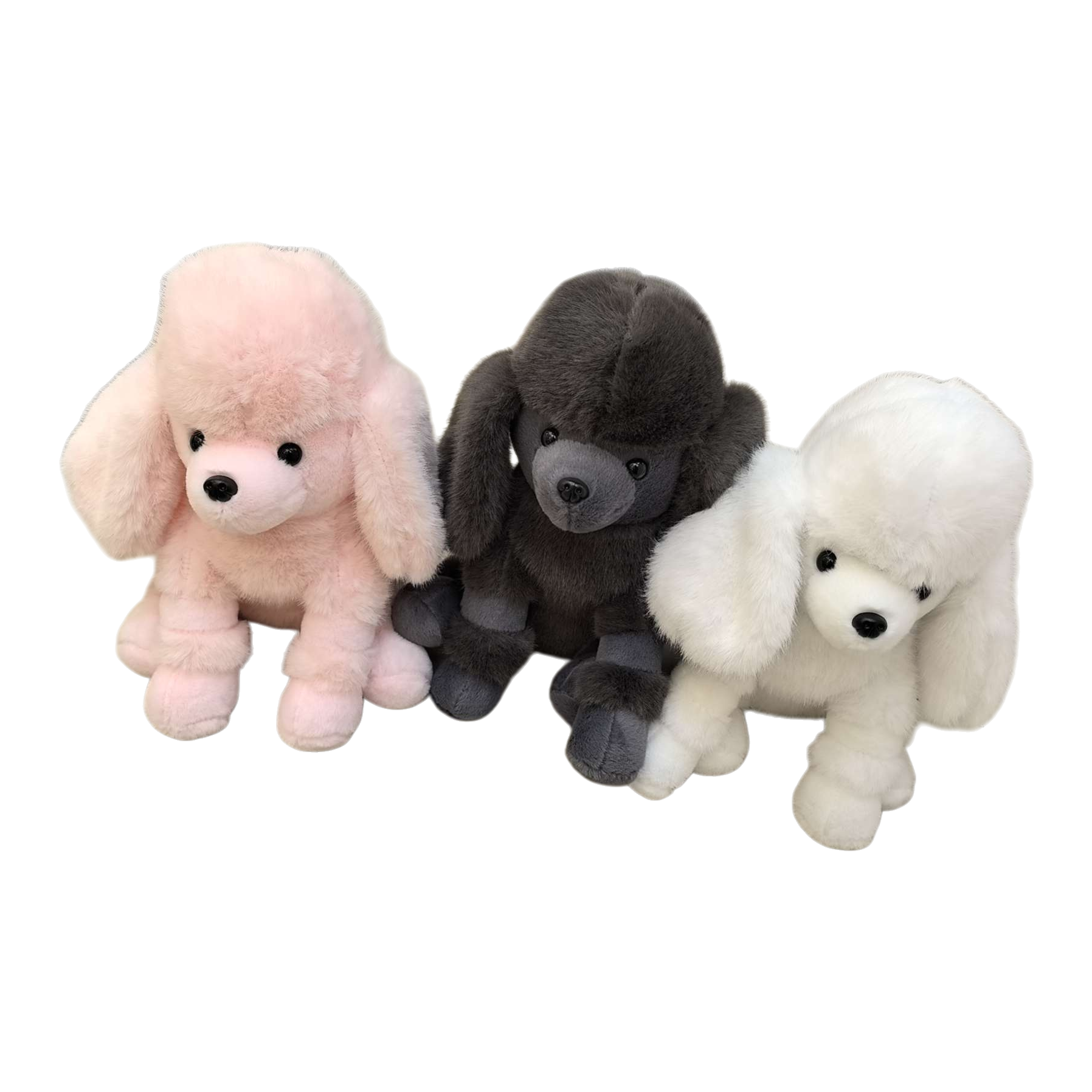 Three pink, grey and white poodle plush toys, cute and adorable pet pillows, as a gift Item Picture