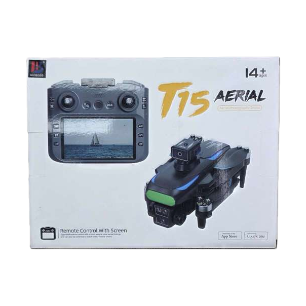 T15 AERIAL drone and remote control in white packaging box Item Picture