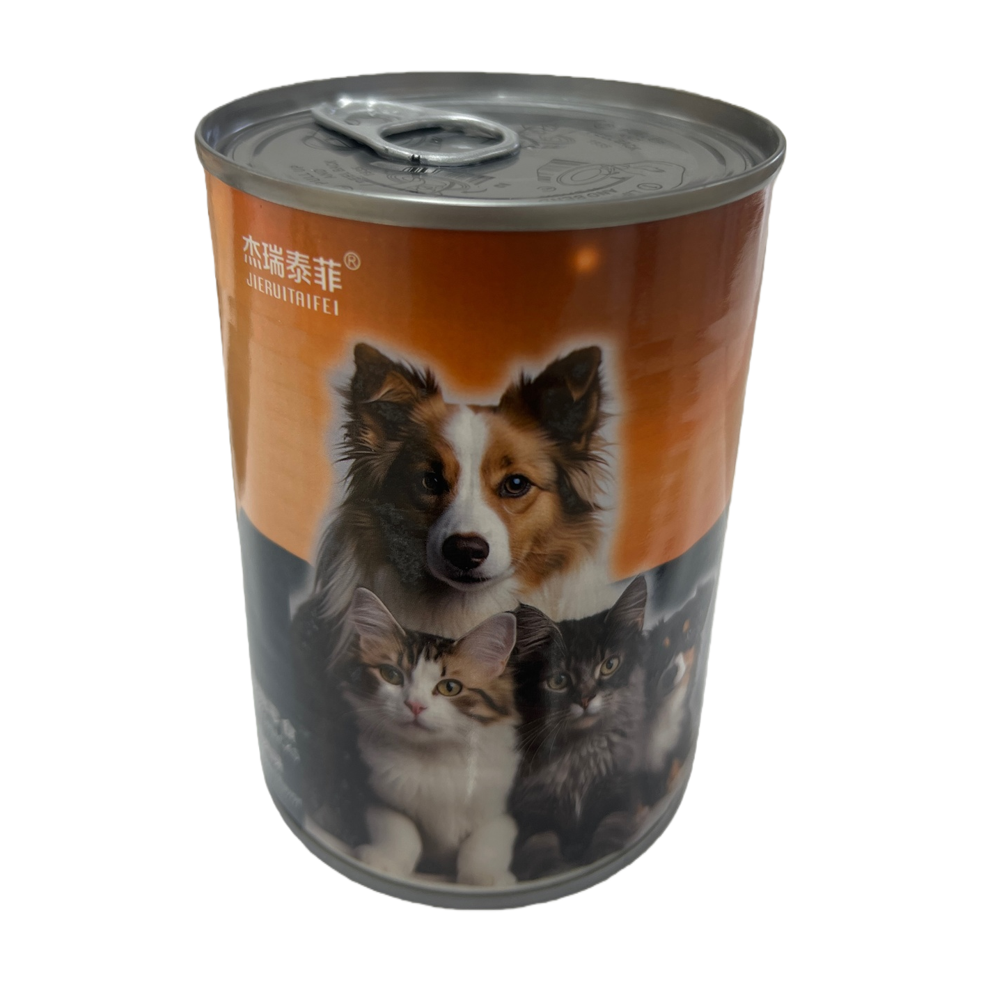 Orange cans with dog and cat patterns printed on the can body are high-protein main food cans for pets Item Picture