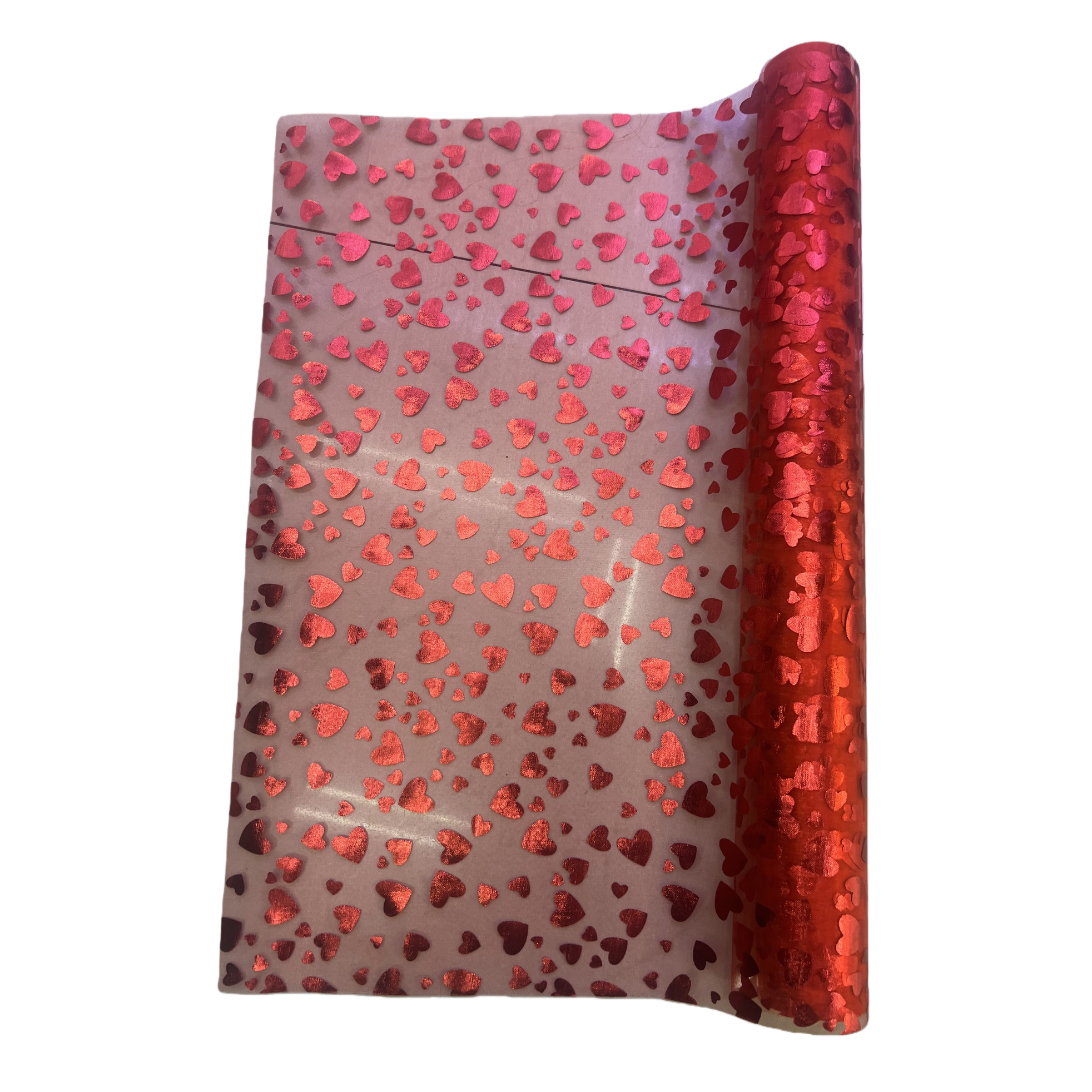 Red heart-shaped pattern transparent roll-shaped decorative fabric for home, party and wedding decoration Item Picture