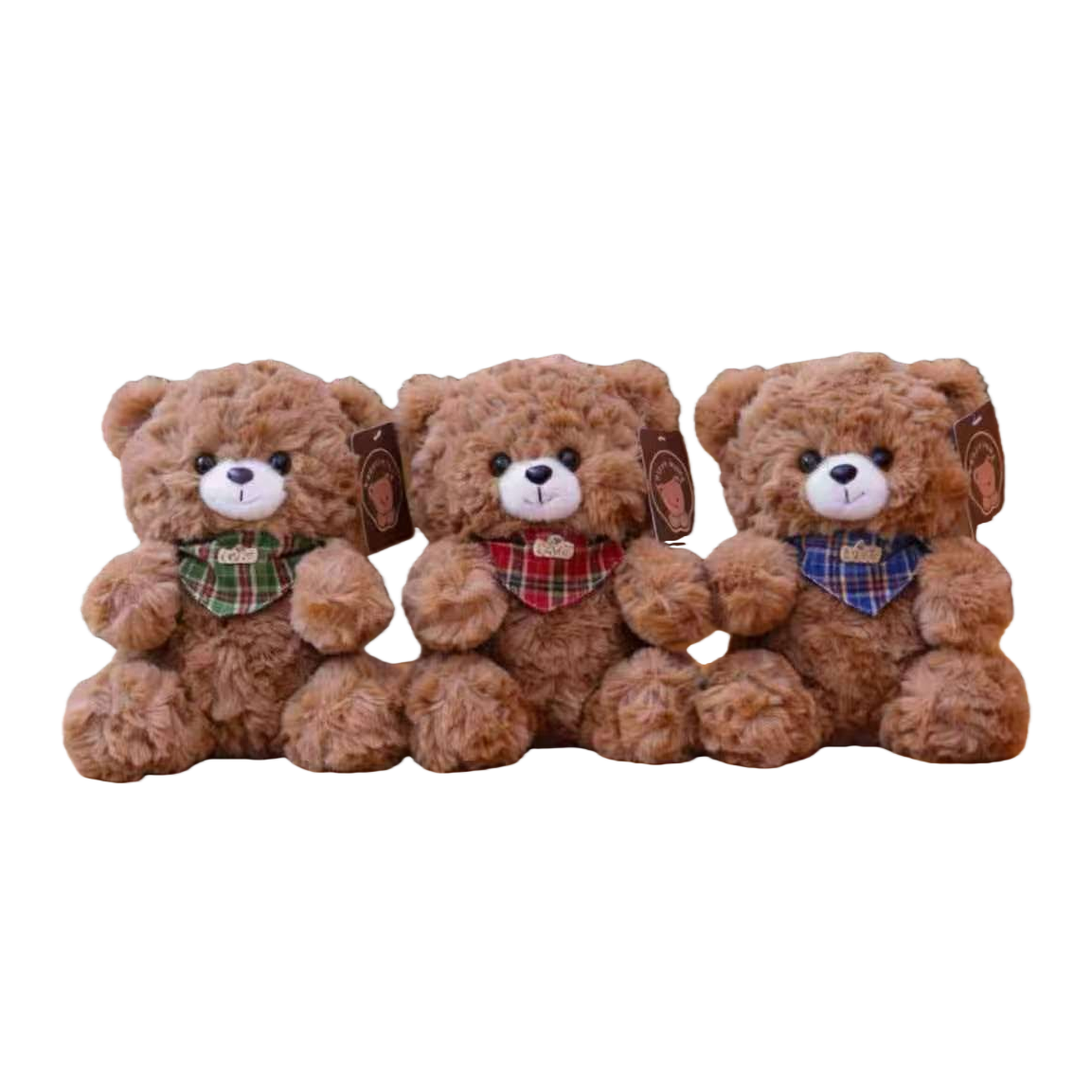 A set of three brown plush teddy bears, a cute and soft plush pillow decoration, is an ideal gift choice Item Picture
