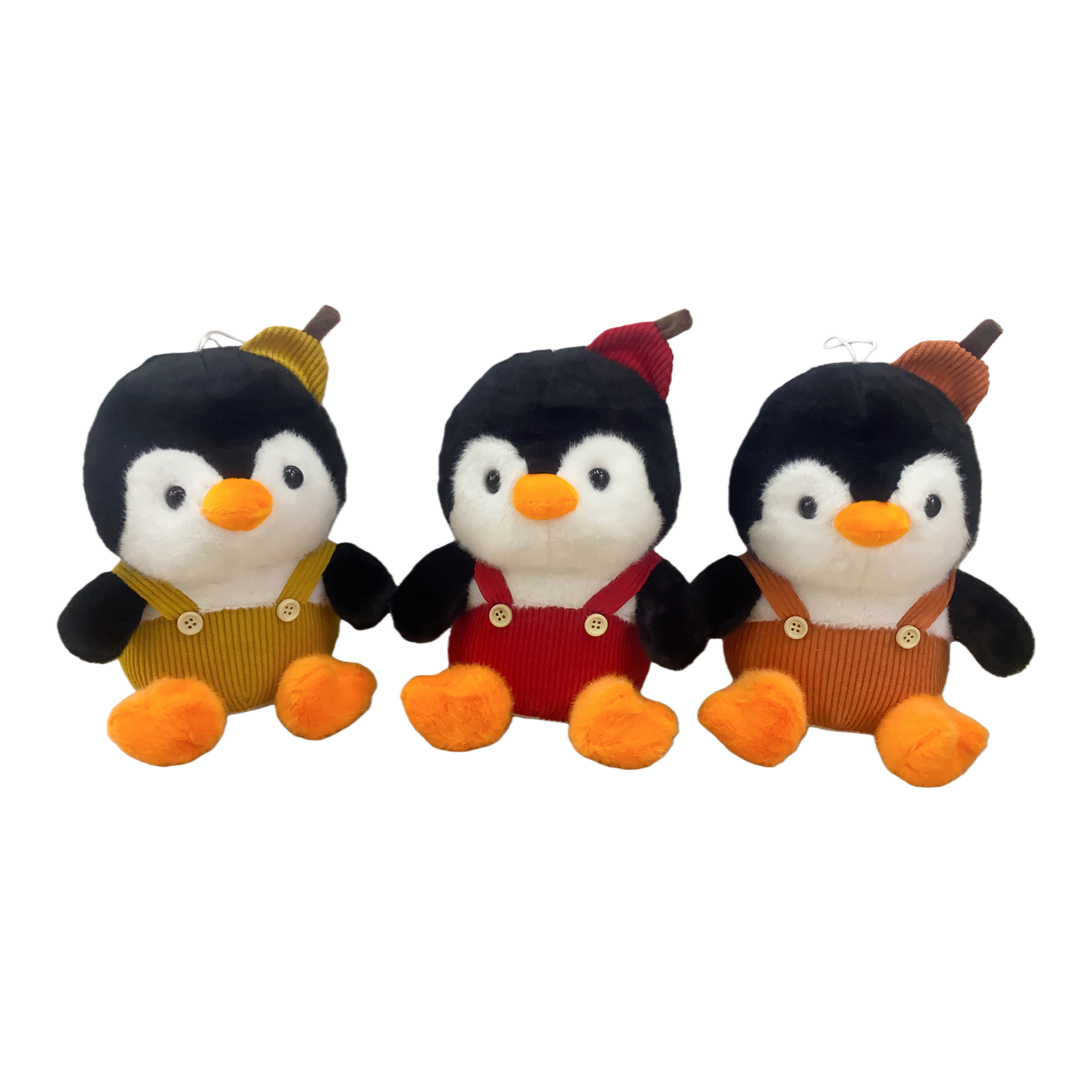 Three cute and adorable penguin plush dolls in overalls for home decoration Item Picture