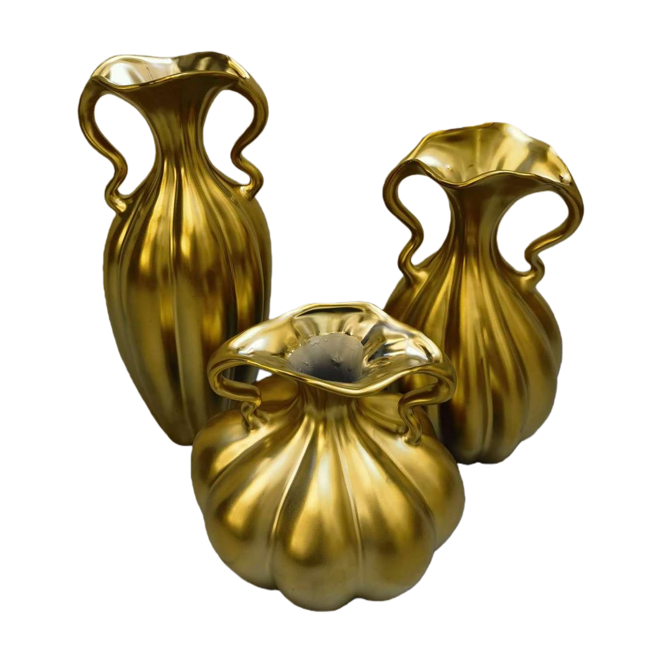 Three-piece golden vase set, a simple and modern Nordic-style living room decorative item made of ceramic Item Picture