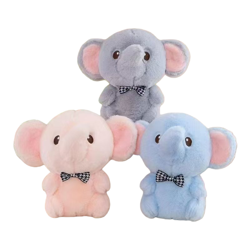 Three plush elephant figurines wearing black and white checkered bow ties for home decoration Item Picture