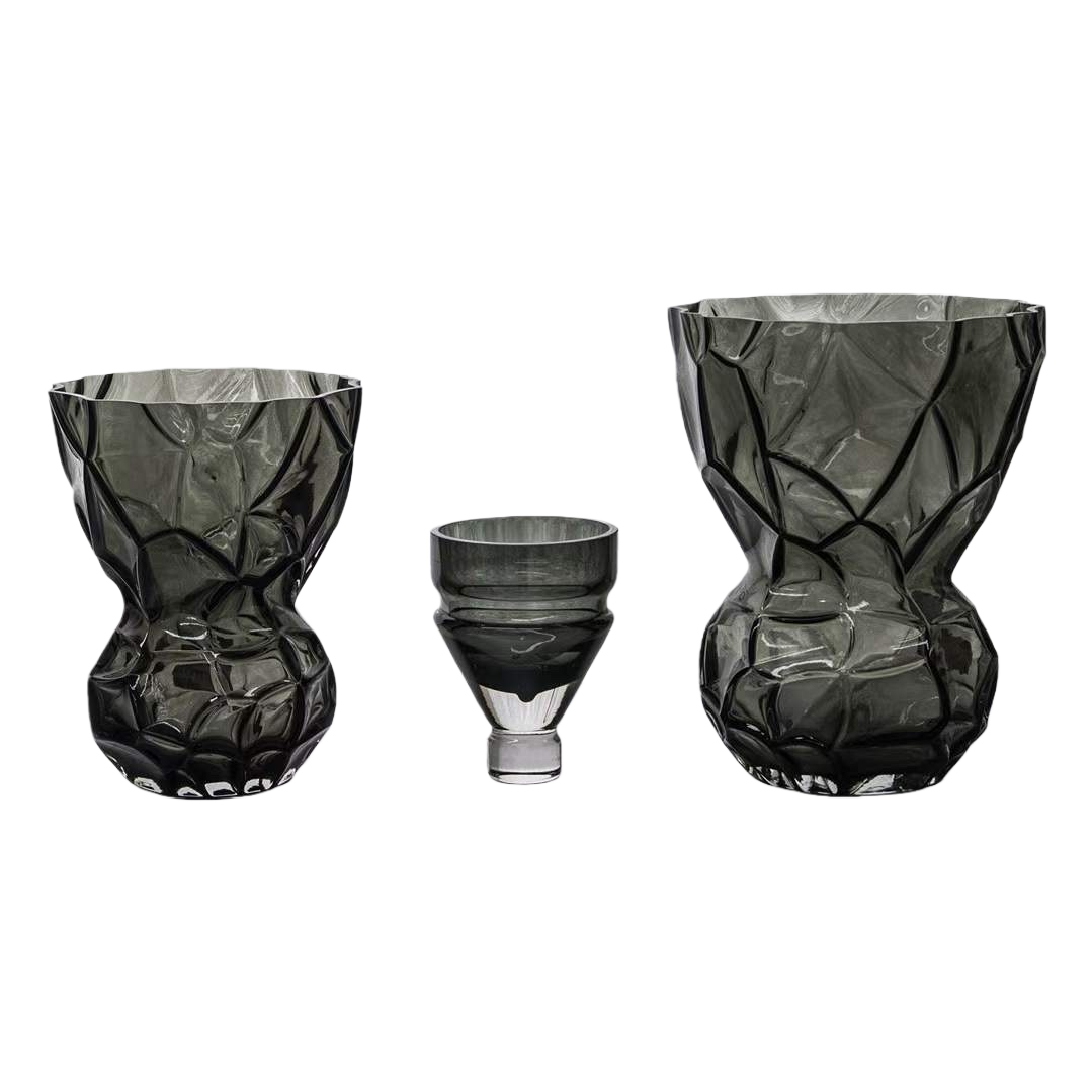 烟灰色褶皱玻璃花瓶中号清雅之境灰瓶家居摆件 Item Picture