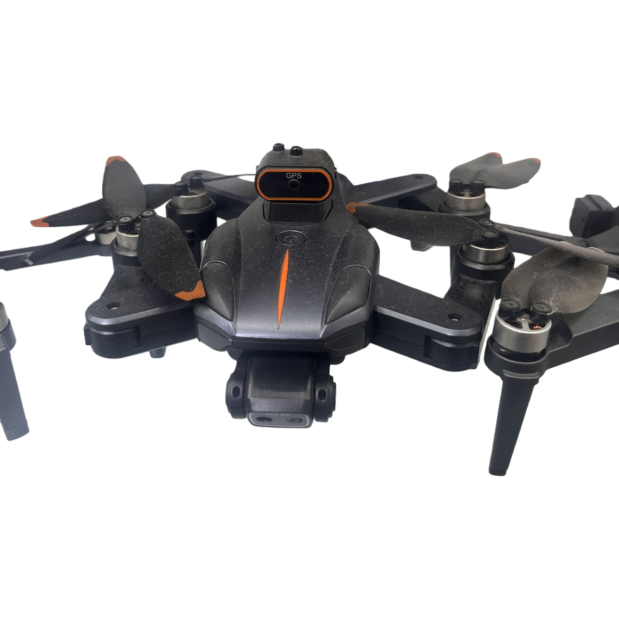Black drone with orange decorative strips, GPS module, foldable arm, propeller, HD8K camera Item Picture