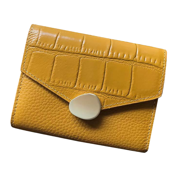 Yellow crocodile-patterned leather wallet, a long genuine leather wallet for women, simple and fashionable Item Picture
