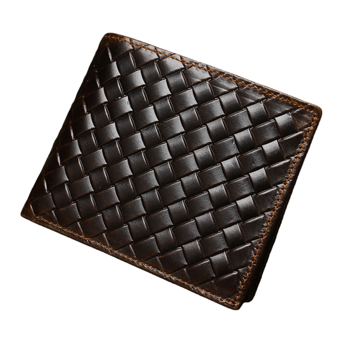 A simple and retro men's dark brown woven texture leather wallet Item Picture