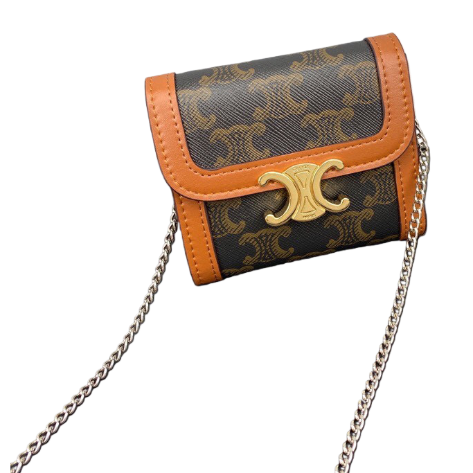 حقائب صغيرة من سلاسل مطبوعة باللون البني تحتوي على حقائب يدوية صغيرة بخف وبكر Item Picture