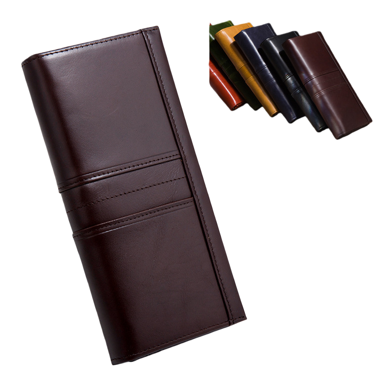 A brown leather long wallet for women, simple, large-capacity, multi-slot zipper clutch Item Picture