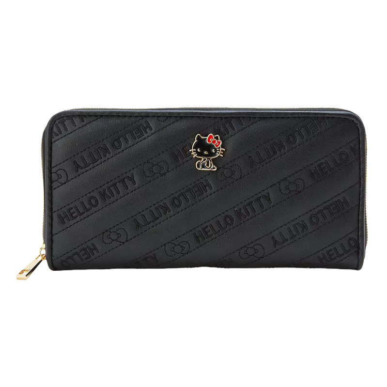 Black Hello Kitty embossed wallet for women, short chanel-style card case and coin bag Item Picture