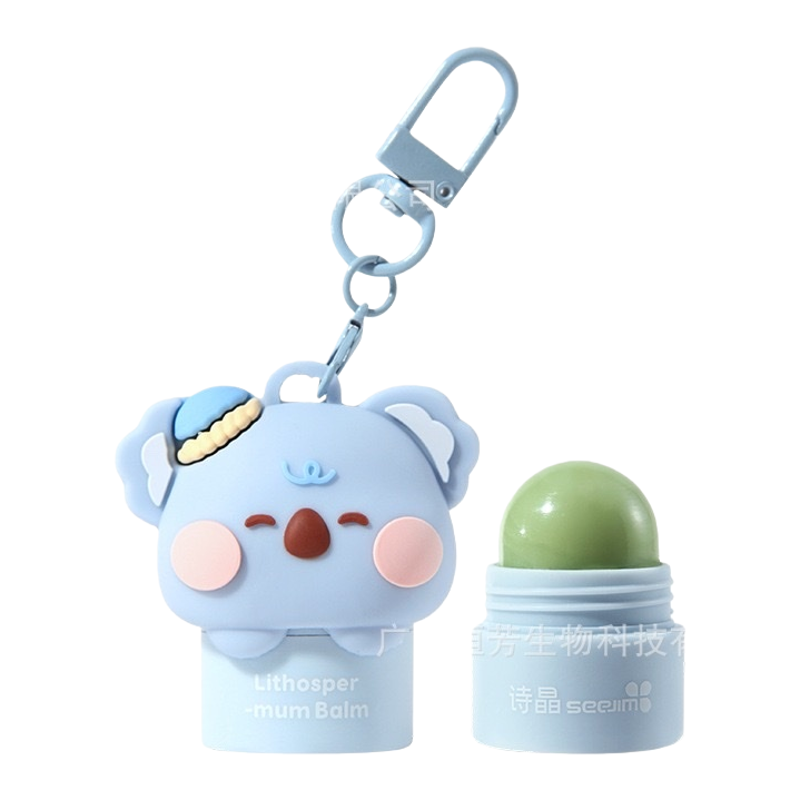 Blue koala shaped lip balm keychain, green spherical lip balm, long-lasting moisturizing portable version Item Picture