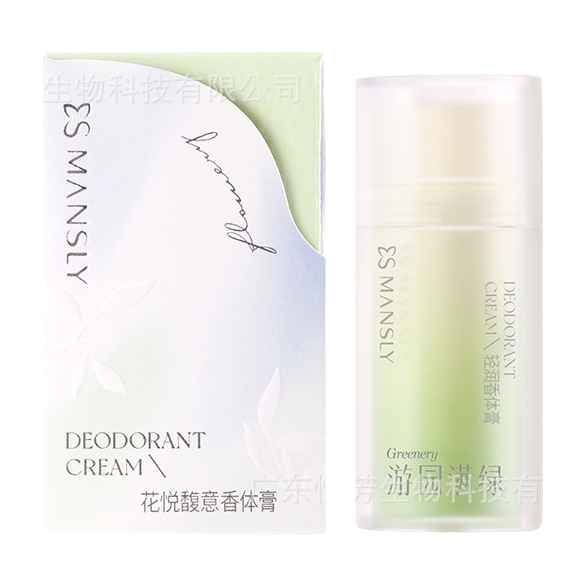 3S MANSY Flower Joy Fragrance Body Cream, light green gradient packaging, transparent bottle, milky white cream body Item Picture