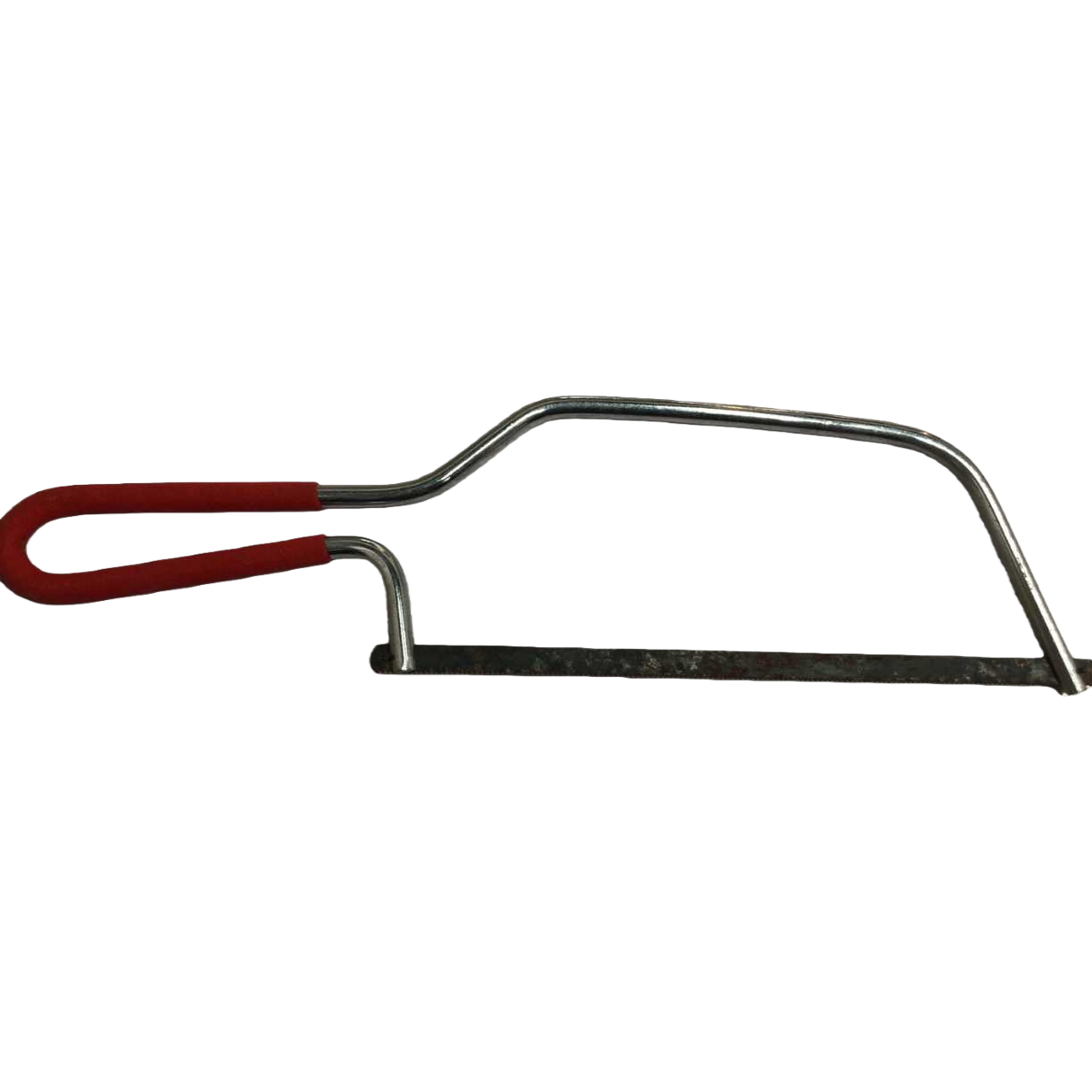 The red-handled metal bow saw is a durable and labor-saving household hand sawing tool Item Picture