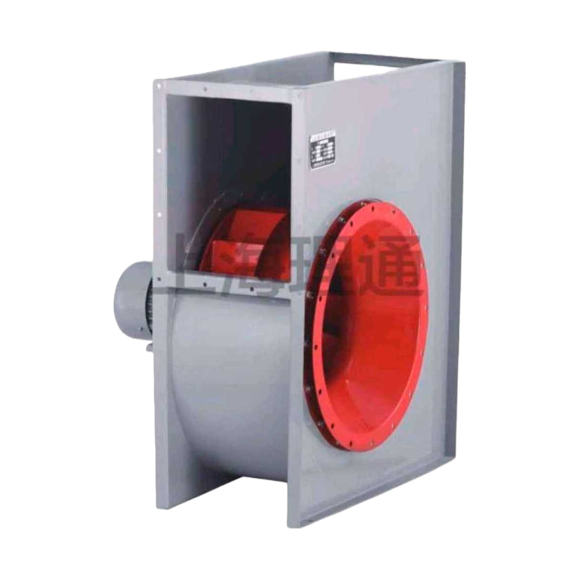 Grey box fan with red impeller and flange industrial ventilation equipment Item Picture