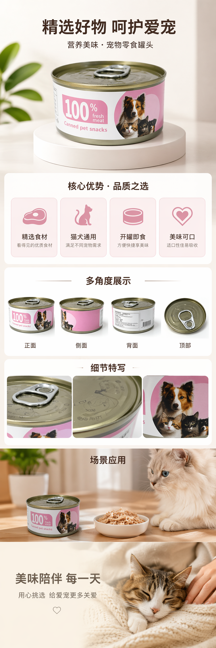 粉色标签罐头食品多种口味可选家庭装保鲜密封 pic 1