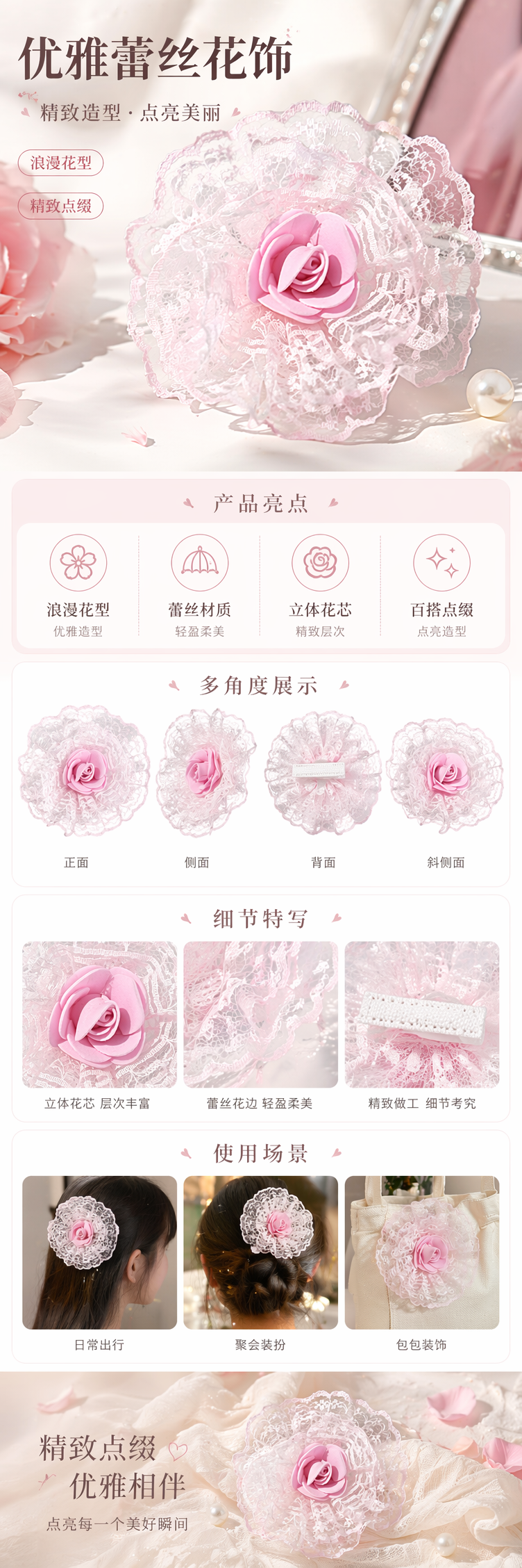 粉色蕾丝花朵装饰品 家居摆件 婚庆布置 手工精致小物详情1