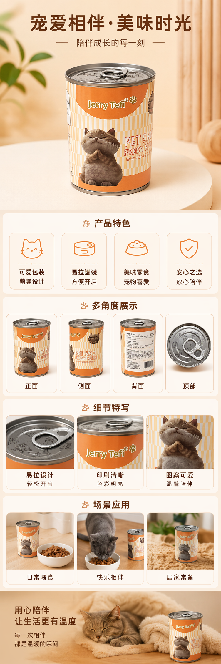 橙白条纹猫罐头 优选鸡肉配方 幼猫成猫通用 85g宠物食品 pic 1