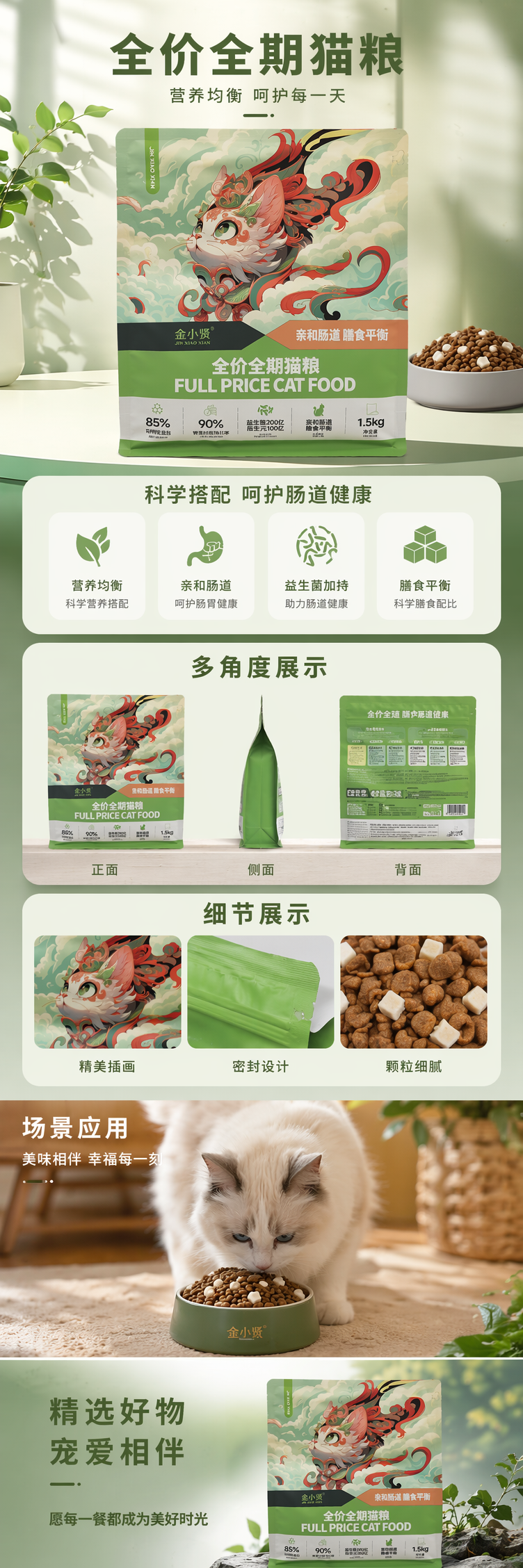 绿色包装袋猫粮天然无谷成猫专用营养均衡 pic 1