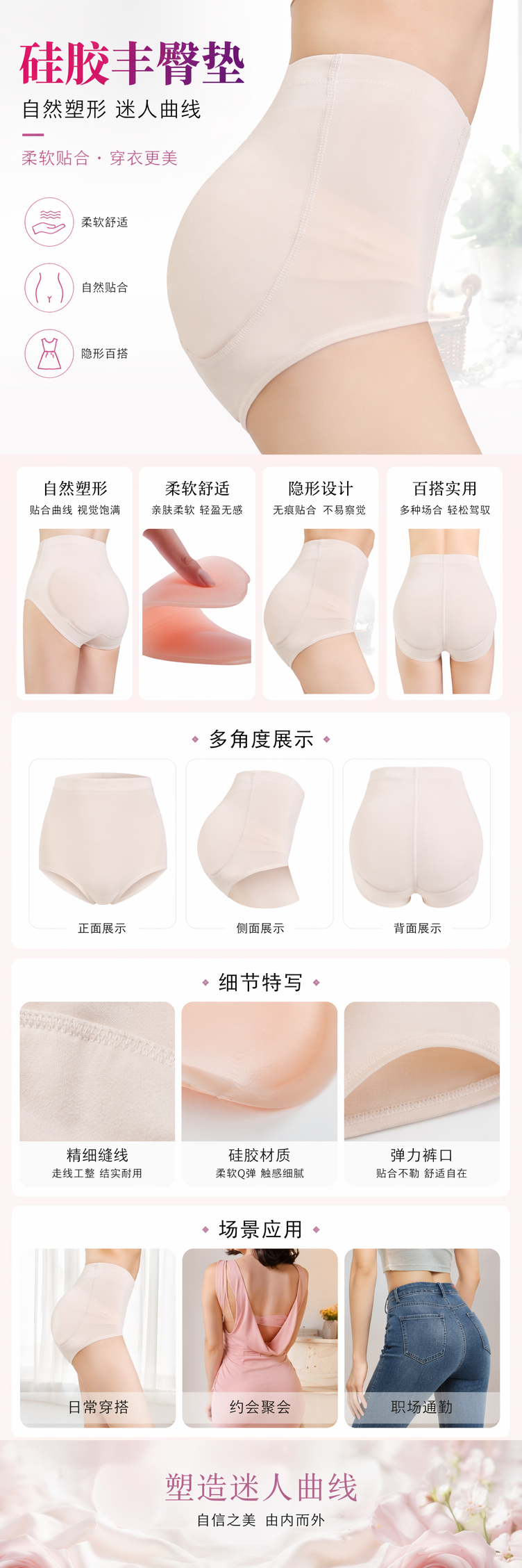 米色硅胶丰臀内裤增翘提臀美臀塑形裤详情1