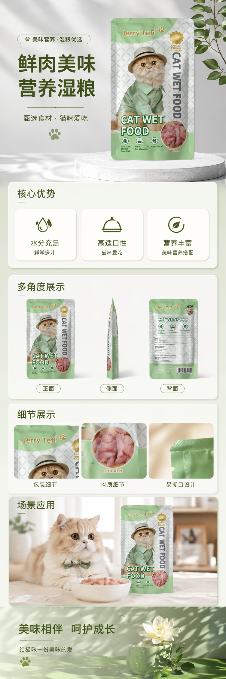 绿色包装袋猫粮天然无谷高蛋白成猫专用 pic 1