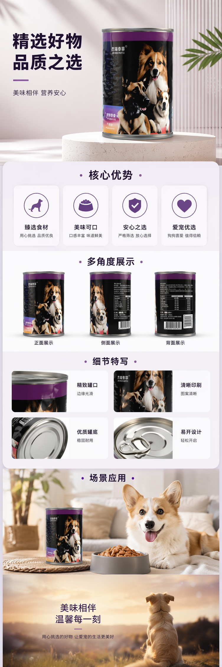 印有三只狗图案宠物罐头 猫狗通用主食湿粮营养均衡 pic 1