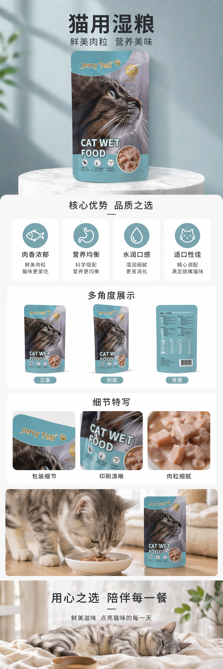 蓝白包装猫罐头食品高蛋白主食级湿粮 pic 1
