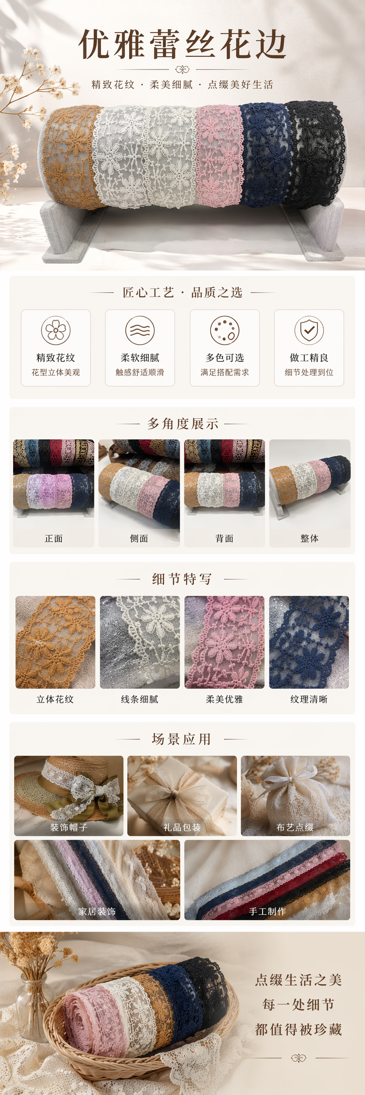 彩色蕾丝布料卷 手工刺绣花边装饰布 DIY服饰家纺通用 pic 1