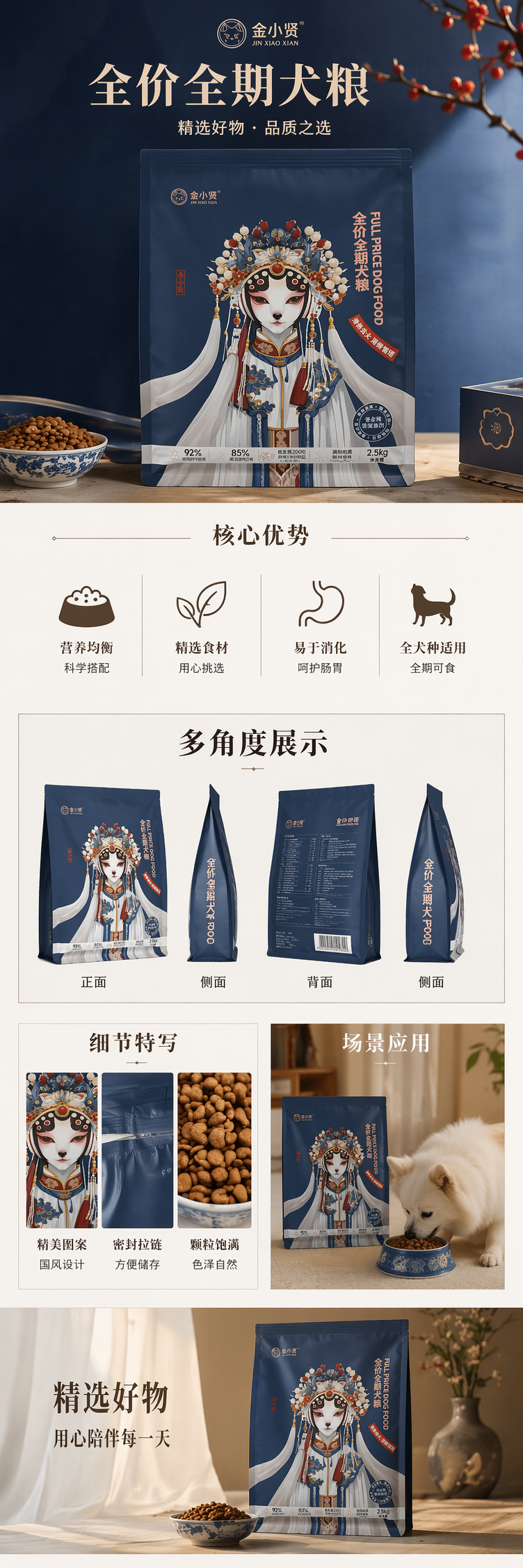 深蓝色包装狗粮袋 宠物食品储存防潮密封袋 pic 1