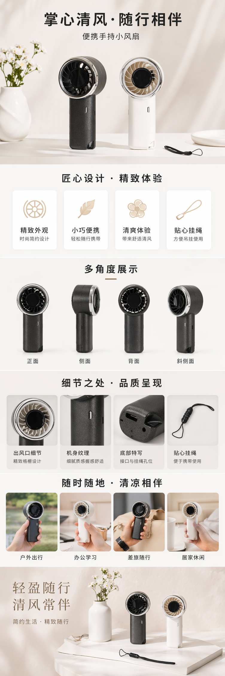 热卖高速迷你手持小风扇黑色白色双色可选户外便携 pic 1