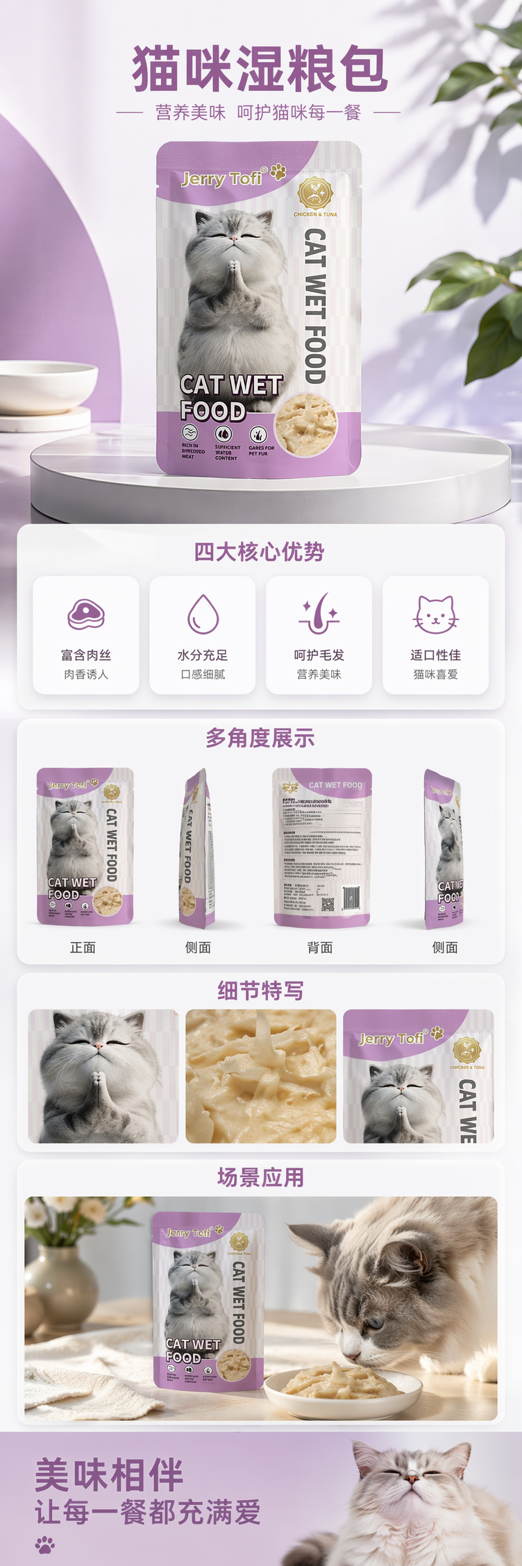 紫色包装袋猫罐头高蛋白主食级湿粮全价营养成猫幼猫通用 pic 1