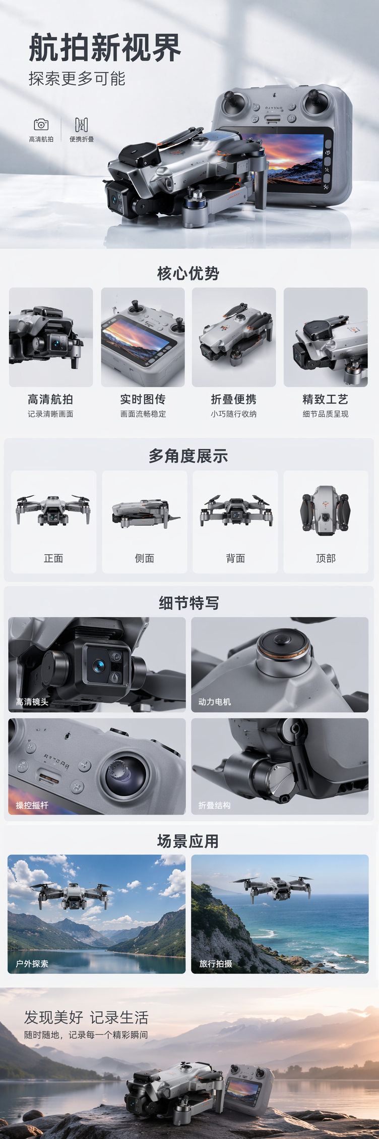 白色包装盒航拍无人机高清稳定智能遥控详情1