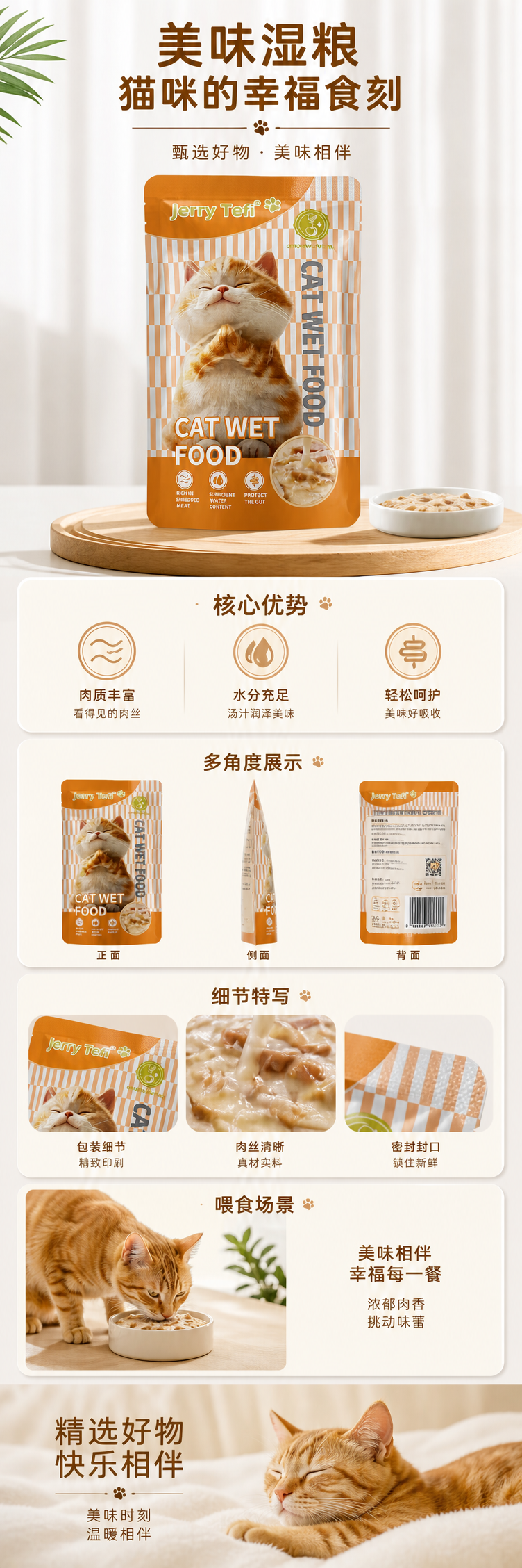 Jerry Tefi橙白条纹猫罐头橘白猫咪闭眼微笑湿粮 pic 1