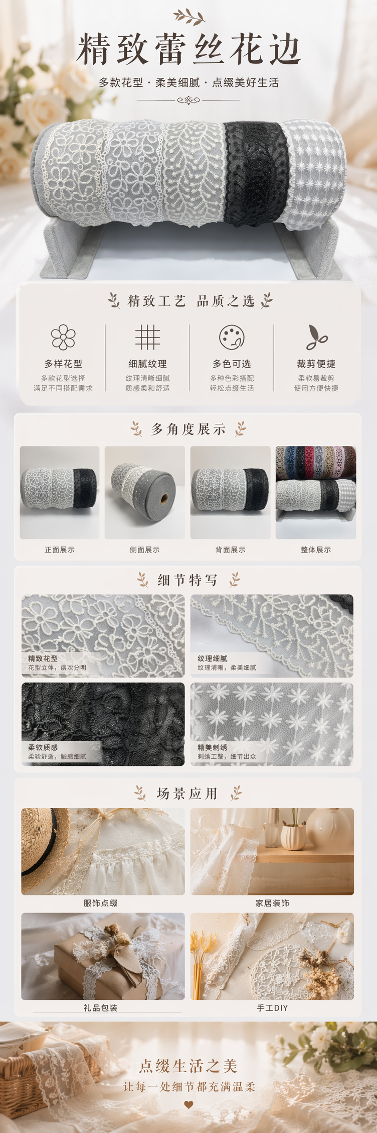 白色蕾丝花边卷状织物 家居装饰手工DIY布艺材料 pic 1