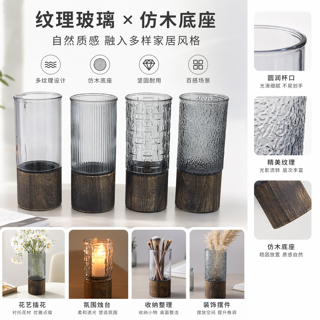 四款玻璃花瓶 北欧简约客厅装饰摆件高透光耐热