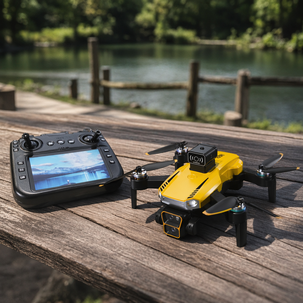 The yellow unmanned aerial vehicle (UAV) drone, 4K high-definition remote control aircraft, is foldable and portable details Picture