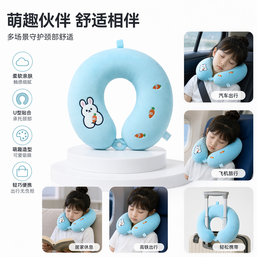 彩色卡通造型颈枕 旅行飞机高铁U型枕舒适记忆棉