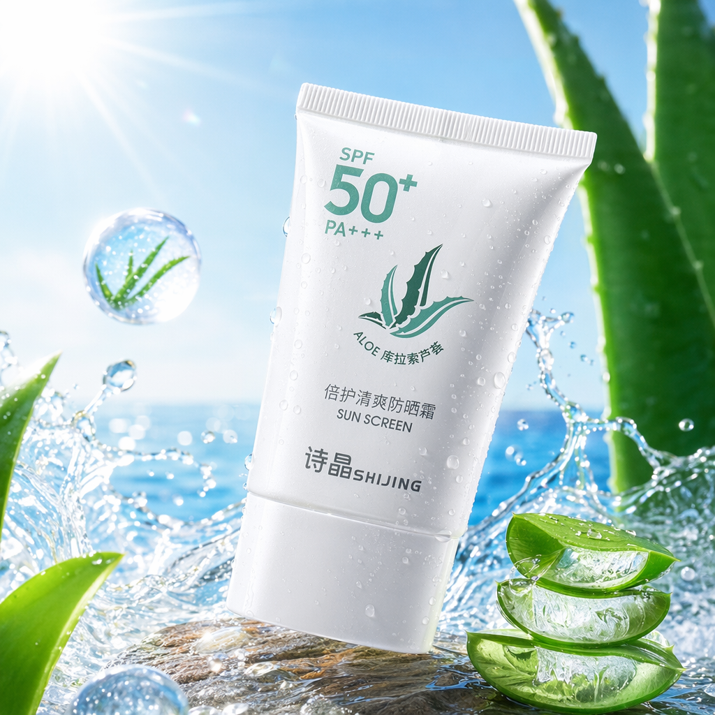 The white sunscreen tube is refreshing and non-greasy, providing long-lasting protection and forming a light, transparent film Specification image