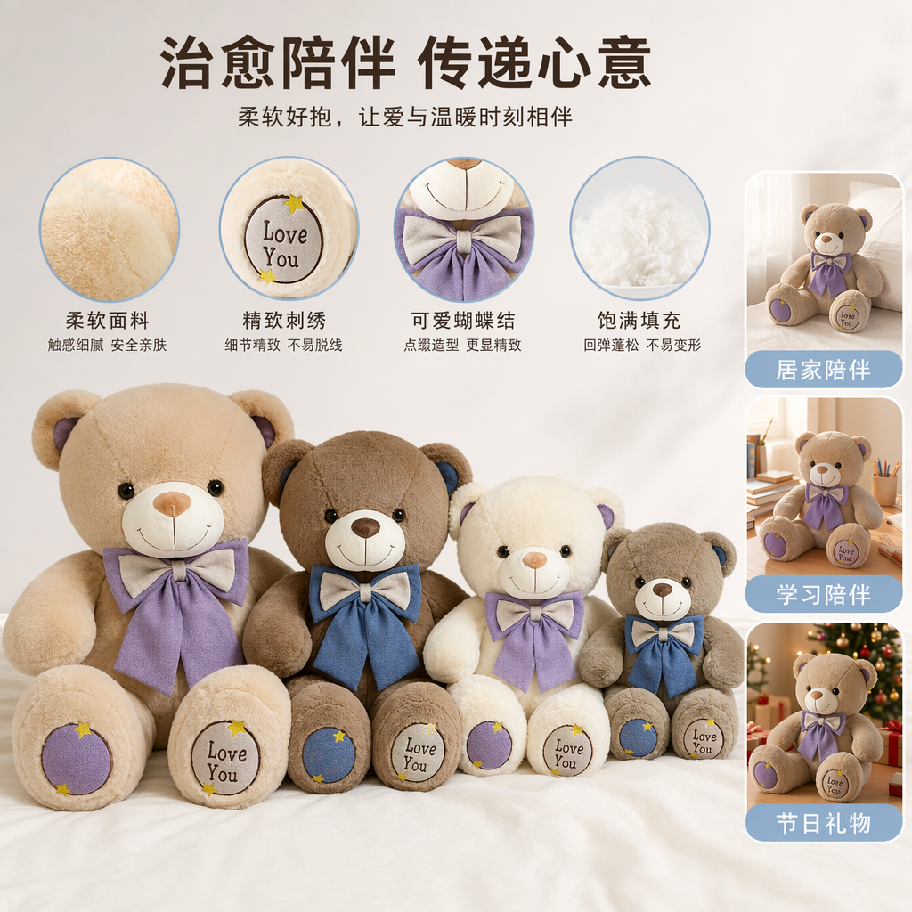 彩色泰迪熊毛绒玩偶可爱抱枕儿童礼物 plush玩具