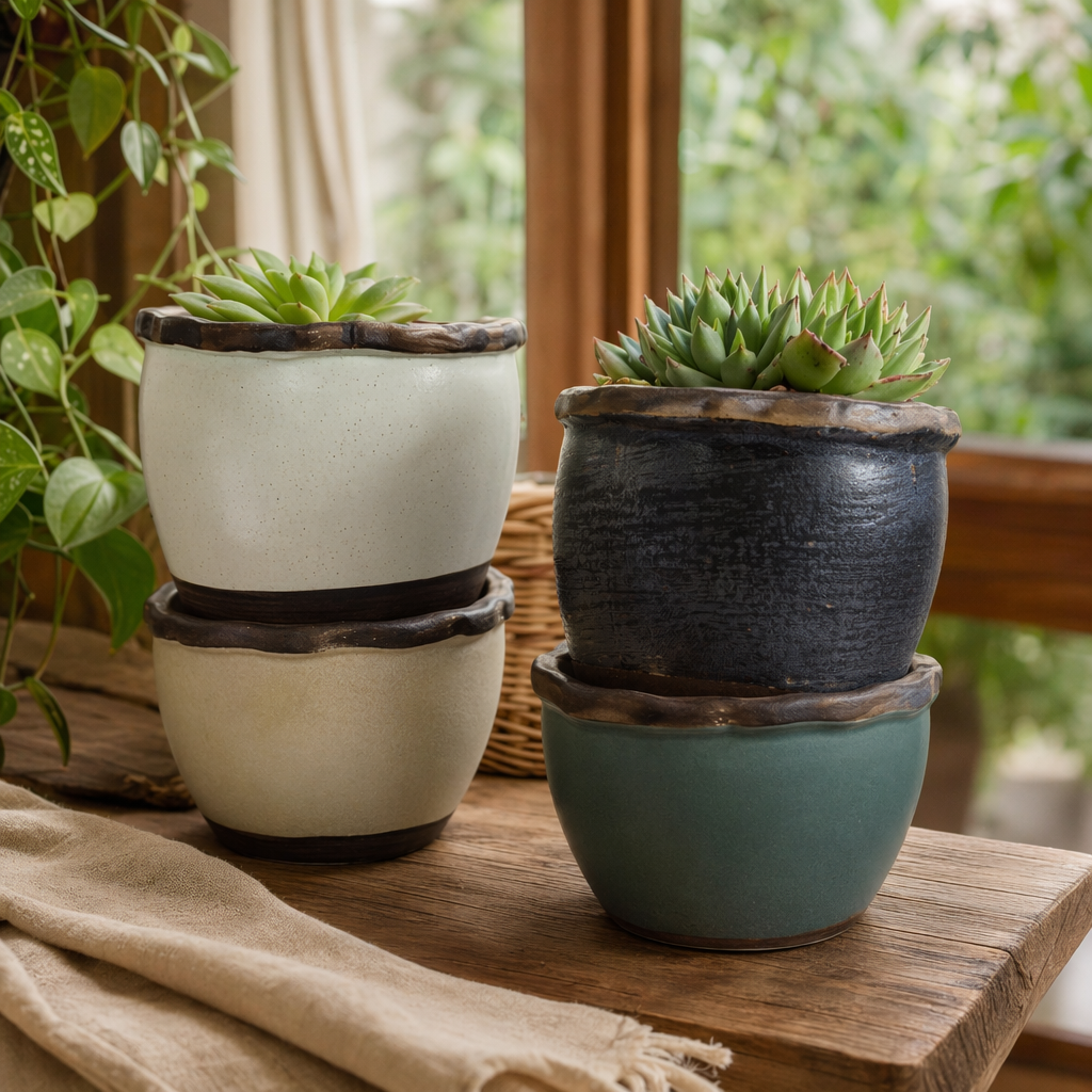 Celadon flower POTS stacked and combined, multi-layer ceramic balcony indoor green plant flower POTS details Picture