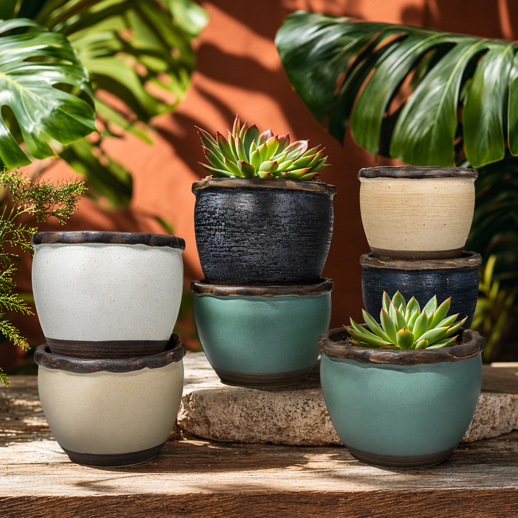Celadon flower POTS stacked and combined, multi-layer ceramic balcony indoor green plant flower POTS Specification image
