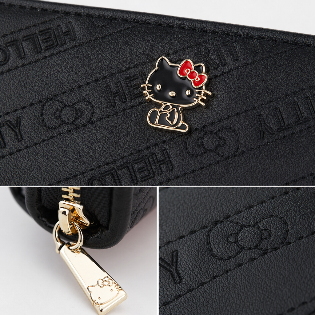 Black Hello Kitty embossed wallet for women, short chanel-style card case and coin bag Application Scenario